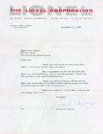 Lionel Letter, 1958